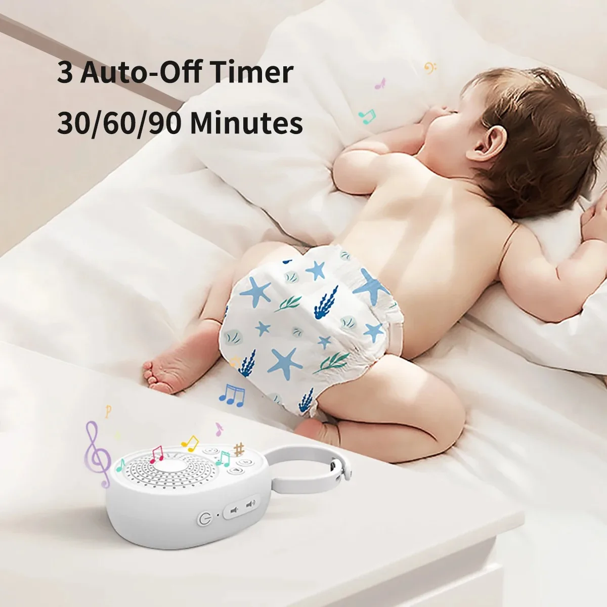 Machine portative à bruit blanc pour bébé, dispositif d'aide au sommeil, batterie Rechargeable avec 20 sons naturels apaisants, berceuses, minuterie, haut-parleur