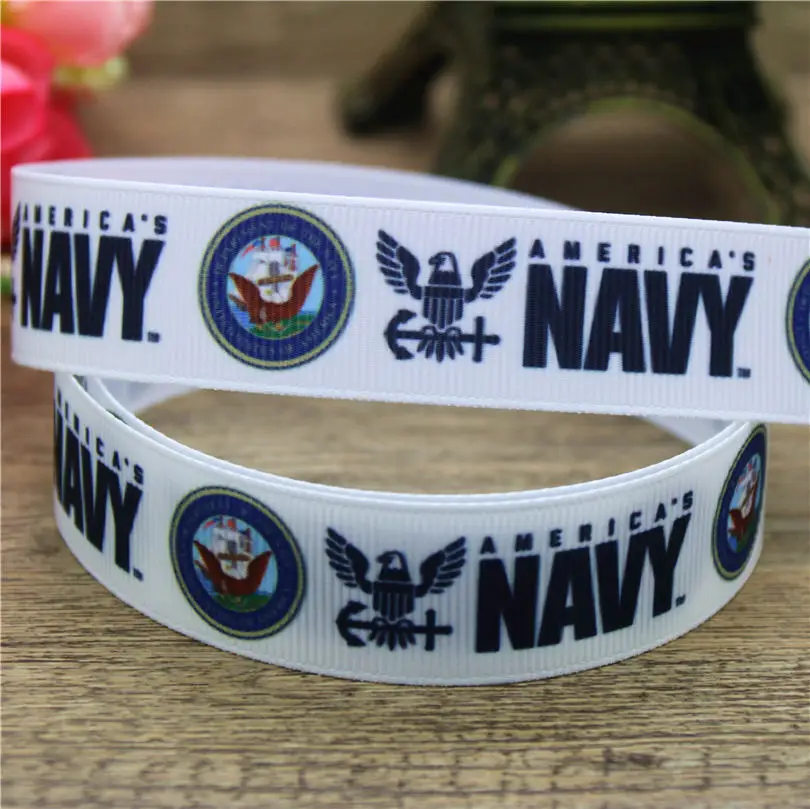 DHK 50yards Usa Army Guard Blue Brothers Dog Paw Printed Grosgrain Ribbon Accessories Headwear Collar DIY Sewing Craft S2547
