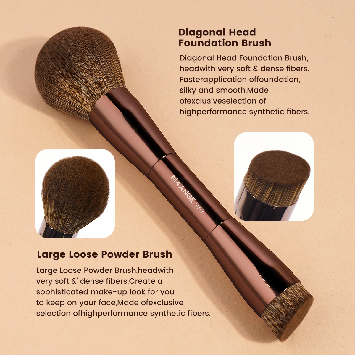 MAANGE 4pcs Makeup Brushes Dual-ended Foundation Brushes Retractable Airbrush Kabuki Brush for All Face Makeup Liquid Cream Tool