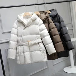 Women's Down Jacket 2024 New Winter Down Jacket Warm Casual Coat, Women's Down Jacket with Belt, Large Hooded Parka,,