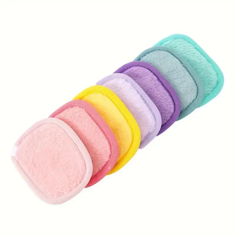 7 Pack Soft Flannel Reusable Makeup Remover Pads - Vibrant Multi-Color Square Shape for Gentle Facial Cleansing - Washable