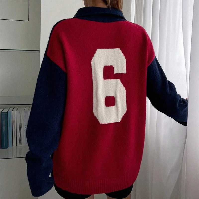 Autumn And Winter Long Sleeve 2024 Patchwork Color Digital Pattern Letter Printed Ladies Top Sweater Fashion Loose Sweatshirt