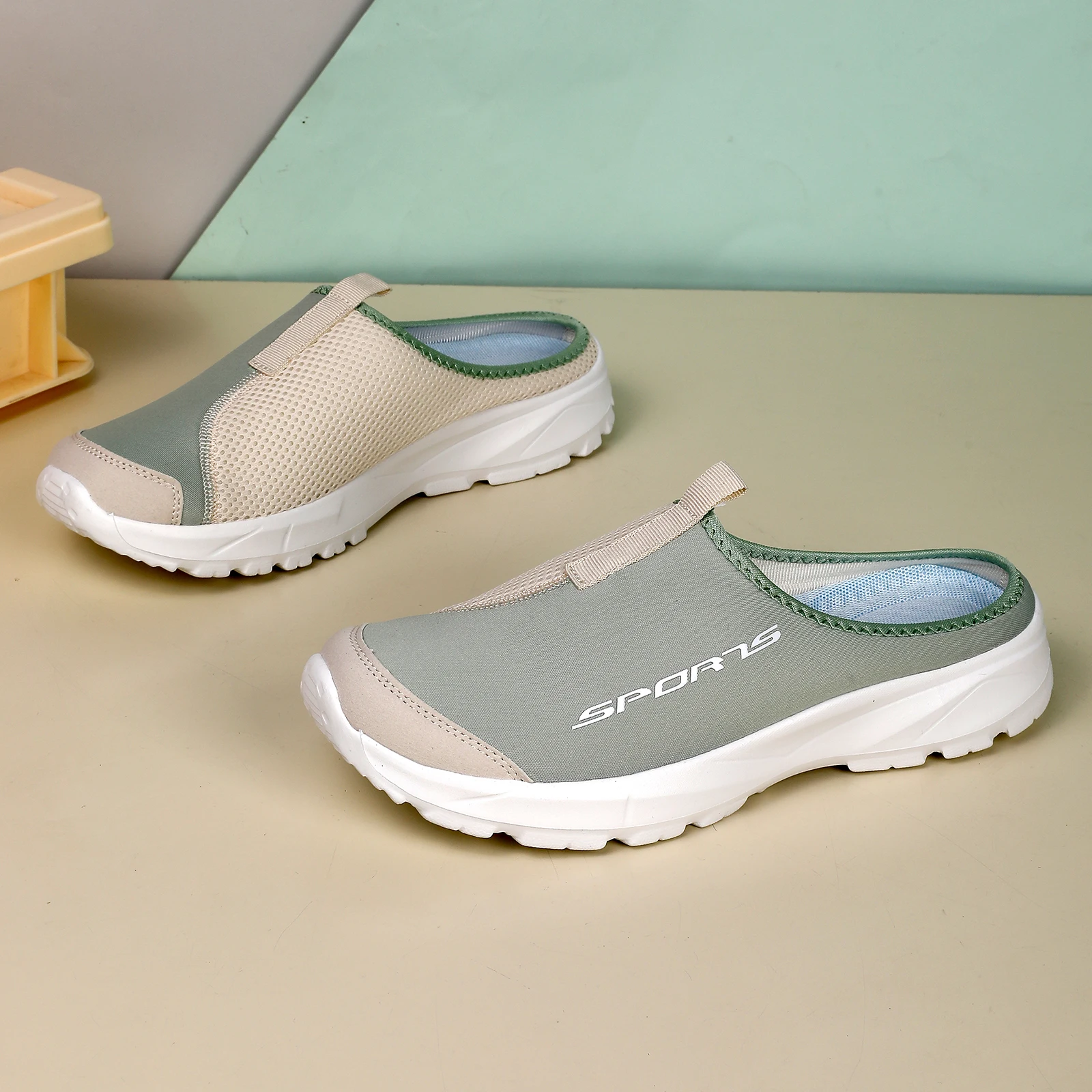 

Men's Slippers, Semi Open Toe Shoes, Air Layer Mesh Breathable EVA Anti Slip Lightweight Casual Shoes, Barefoot Women's Shoes