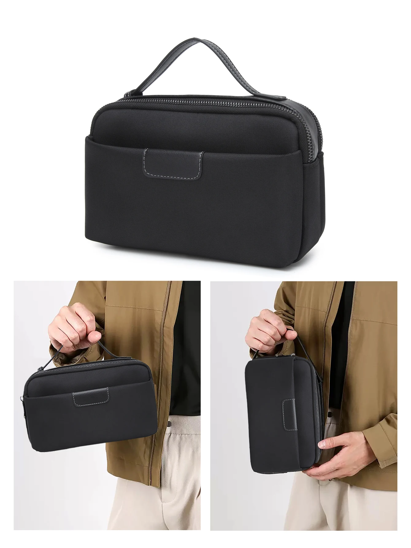 Men's Handheld Clutch Bag - Waterproof Durable Fabric Multiple Pockets Large Capacity (Fits Phone/Mobile Power) with Card Slots