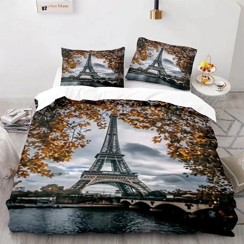 

Eiffel Tower Duvet Cover Set King Size Paris Cityscape Twin Bedding Set Modern French Style Polyester Comforter Cover Boys Girls