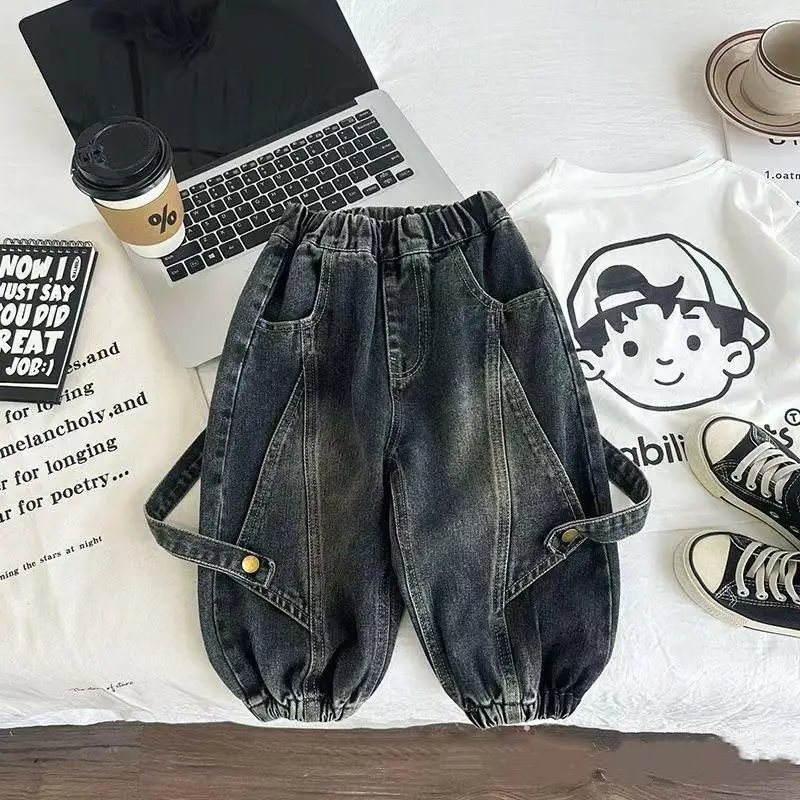 

Boys Fashionable and Handsome Jeans Spring Autumn Children's Casual Pants Fashion Kids Leg binding Trousers 90-140cm