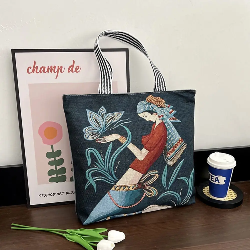 Bolso de compras de flores plegable portátil para mujer, bolsa de almacenamiento, bolso de mano pintado de hojas, bolso de hombro, bolso de lona artístico