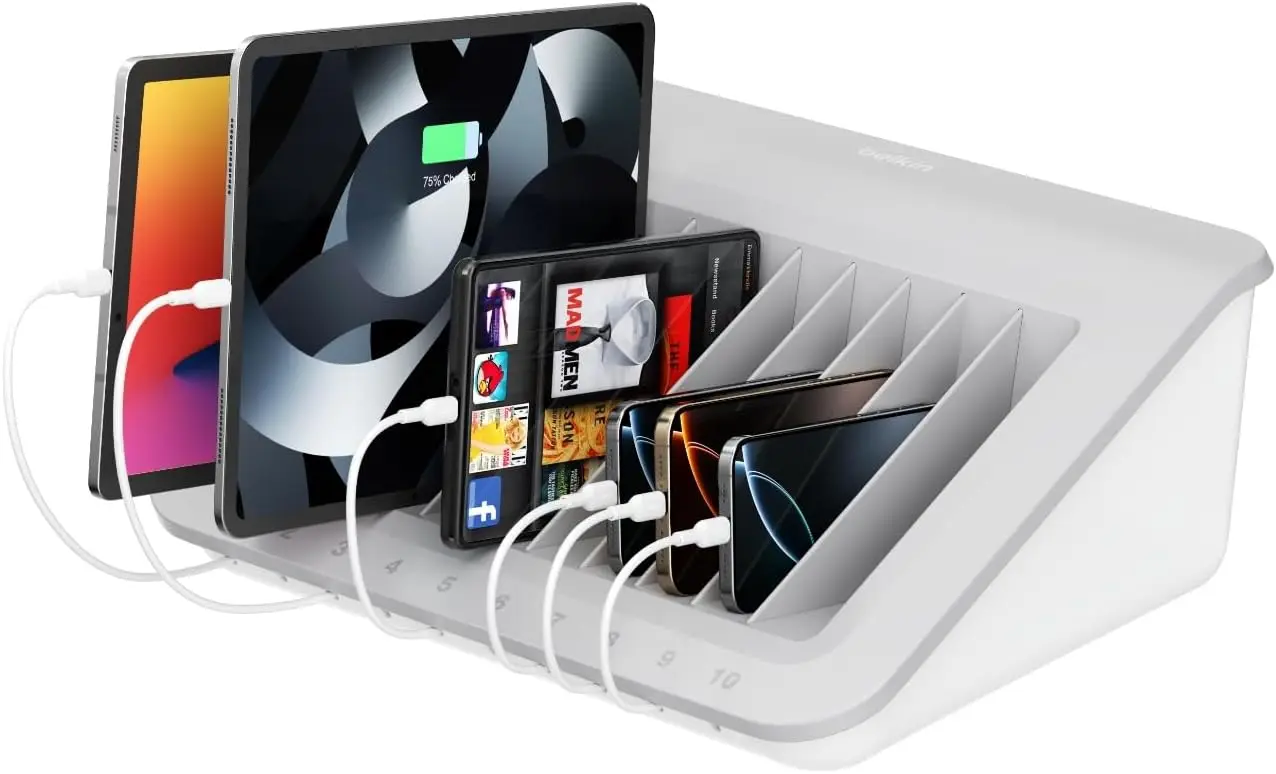 

Зарядная станция для 10 устройств (ноутбуков и планшетов) с защитой от перенапряжения — портативная док-станция для классов и офисов
