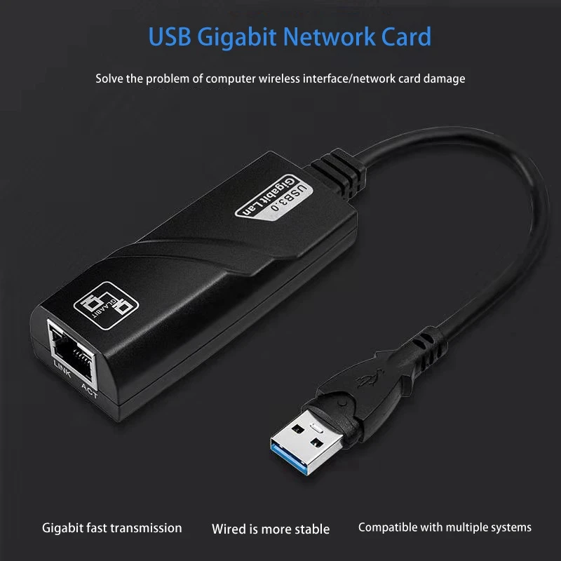 Адаптер USB3.0 к Ethernet RJ45 Gigabit LAN 10/100/1000 Мбит/с с рабочим освещением для ПК, ноутбука, Windows MAC Linux