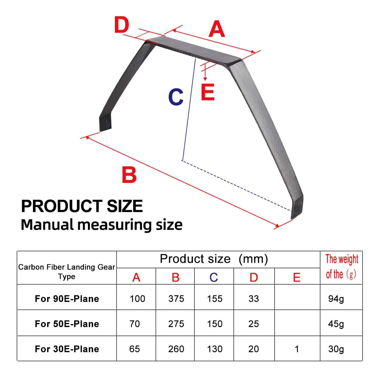 1PCS Carbon Fiber Landing Gear for YAK 30E/50E/90E Electric RC Aircraft Model Chassis