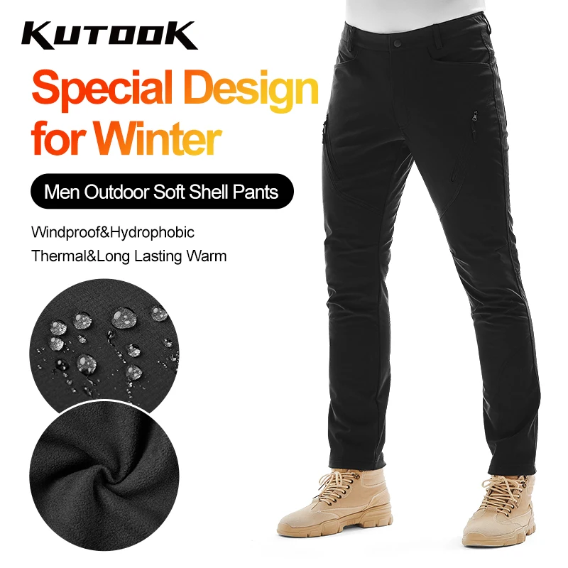 

KUTOOK Men Trekking Pants Winter Cargo Pants for Man Waterproof Thermal Outdoor Hiking Softshell Pants Camping Trousers Clothing