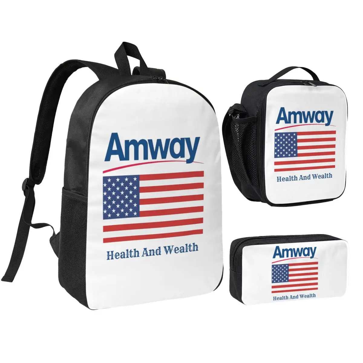 

Amway USA Backpack Student BookBag School Bag Shoulder Bags 3ps Insulated Lunch Bag Pencil Case