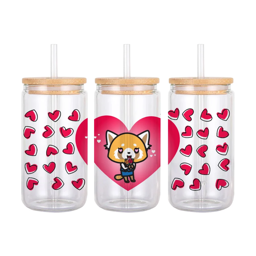 Sanrio Cartoon Aggressive Retsuko Pattern UV DTF Transfer Sticker Waterproof Transfers Decals For 16oz Glass Cup Wrap Stickers