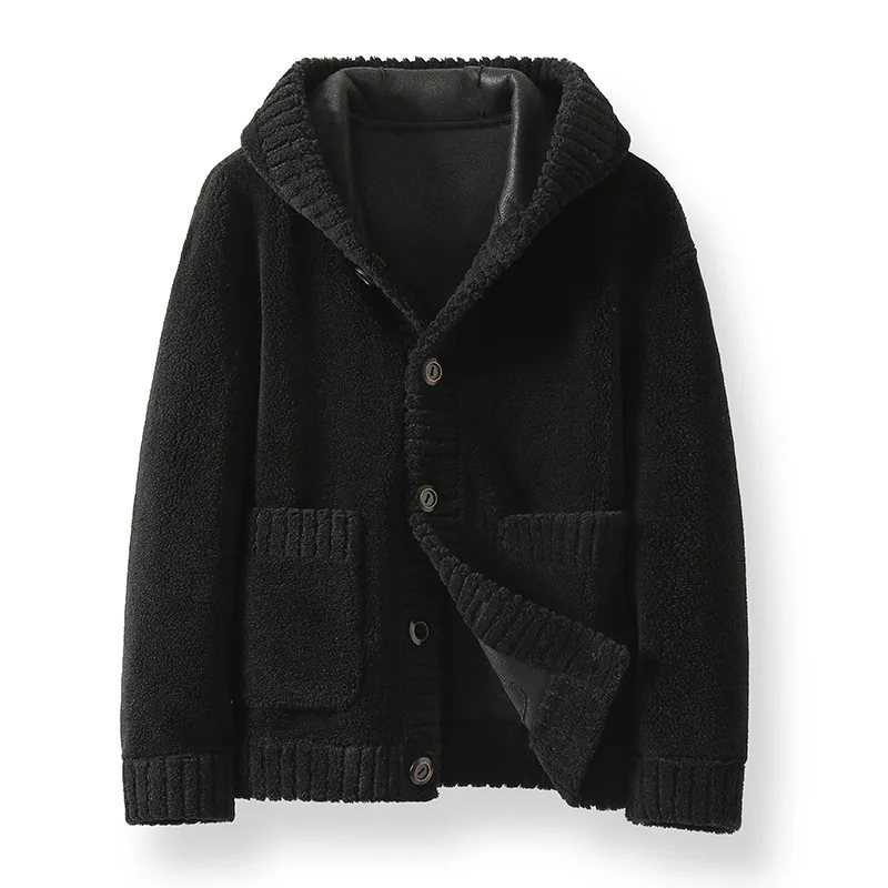 

2025 Winter New Double Sided Hooded Jacket with Velvet Coat for Men Thickened Warm Fur for Men