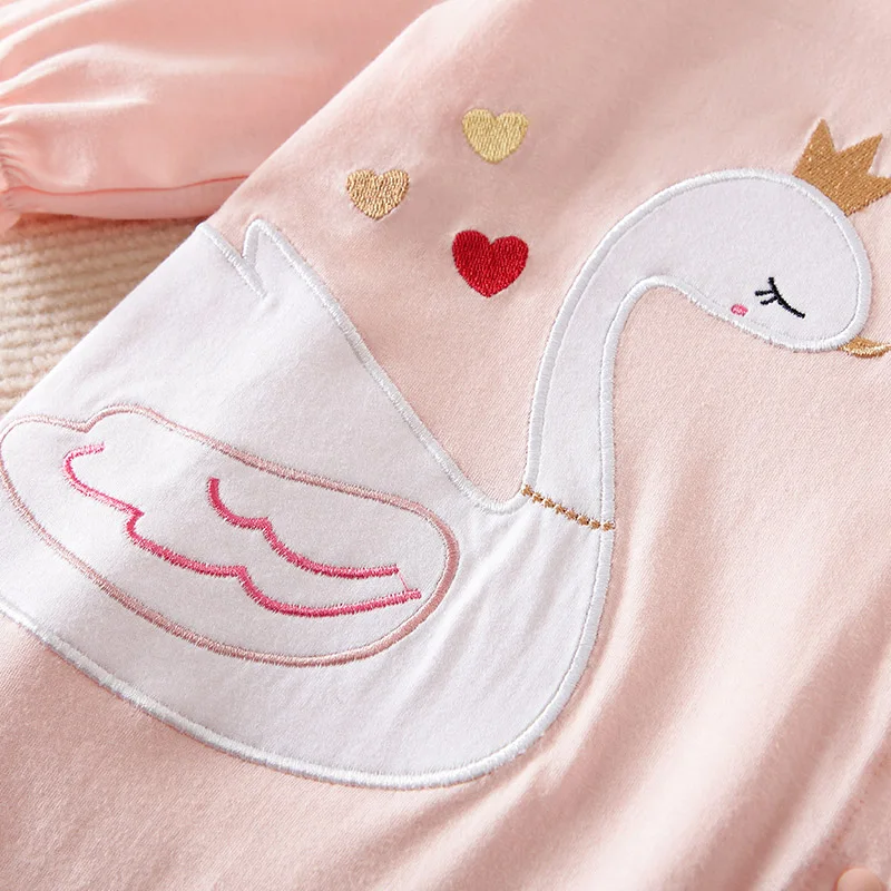 Spring And Autumn Boys And Girls Beautiful White Swan Embroidered Cotton Comfortable Long Sleeve Baby Bodysuit