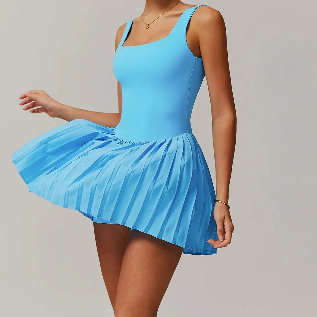 New Gym Yoga Clothes Women\'s Short Tennis Skirts With pocket Yoga Jumpsuit Tracksuit Set Sport One Piece Sleeveless Short Skirts