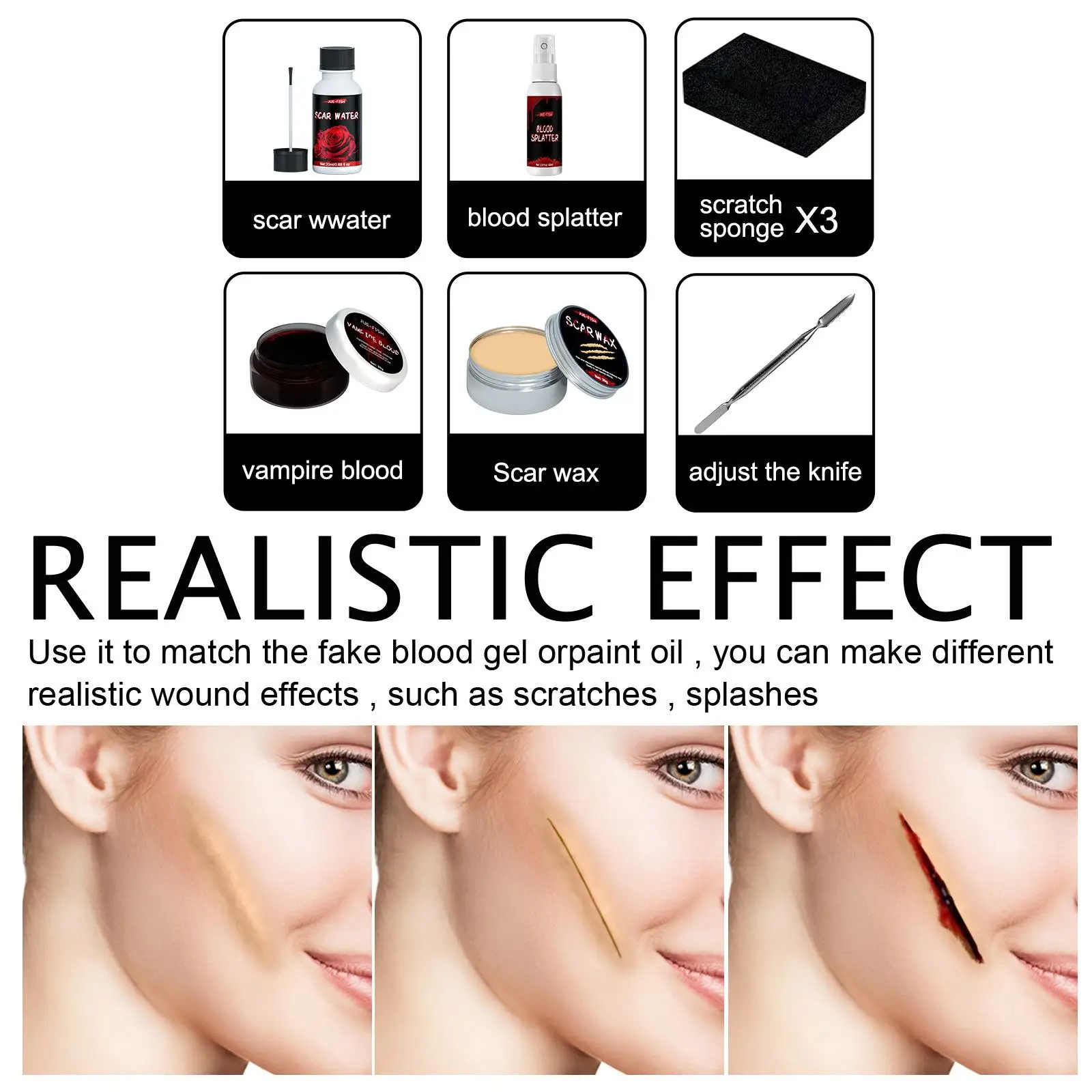 Peinture Linge de simulation de maquillage d'Halloween, effets spéciaux professionnels, peint