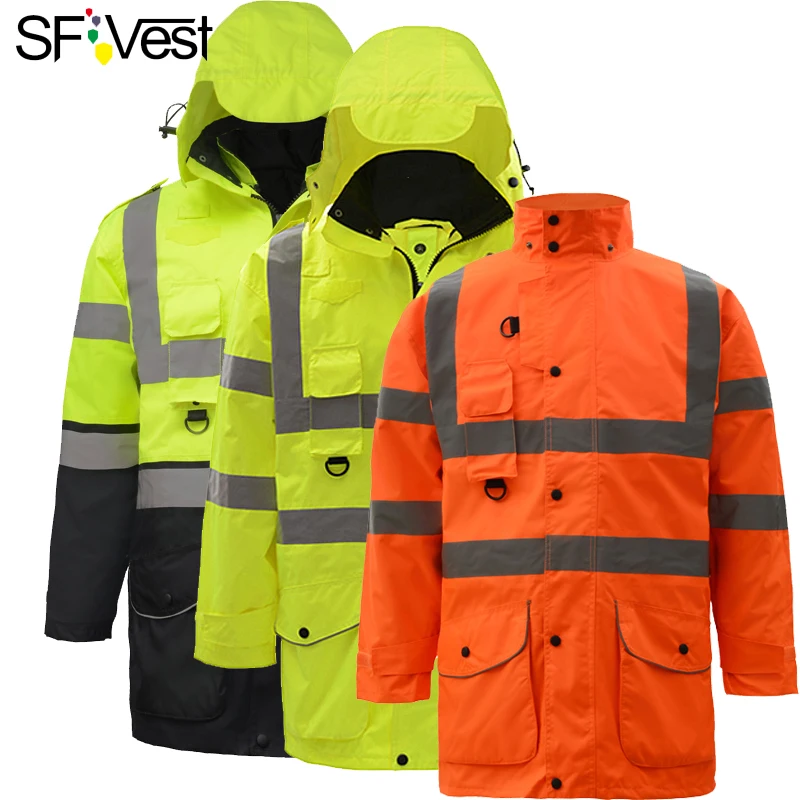 Hi vis waterproof neon yellow 7-in-1 reflective safety  jacket