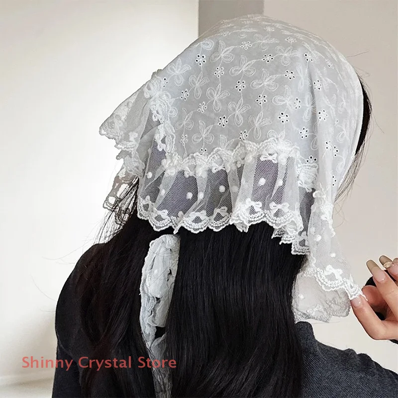 Korean Lace Headband Triangle Scarf Headscarf Western Style Mixed Overlapping Triangle Scarf Half Body Skirt Butt Curtain Female