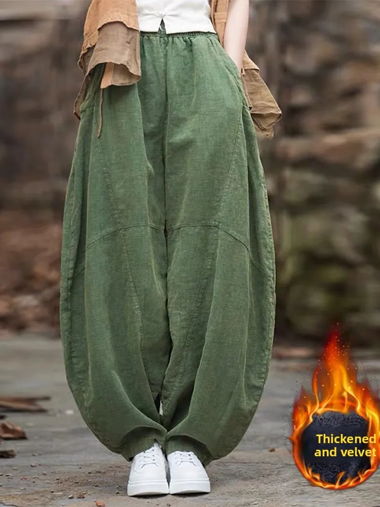 

Свободные хлопковые и льняные широкие брюки, женские повседневные брюки-фонарики Harlan, длинные брюки с высокой талией на зиму