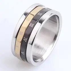 8.5mm Double Circle Rome Number Spinner Stainless Steel Finger Rings for Women Men Wholesale Jewelry