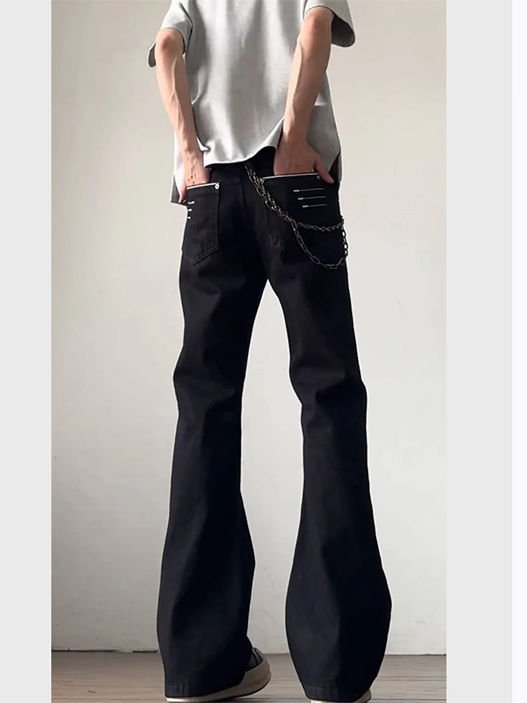 

Slim Fit Original Denim Bell Bot Men's Spring High Street Vibe Pants Tapered Straight Leg Jeans mid Waist Zipper Closure