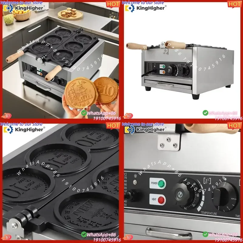 2026 Professional Custom Mold Logo Waffle Maker Machine 3 in 1 Electric 220V 110V Non Stick Gold Coin Waffle Maker for