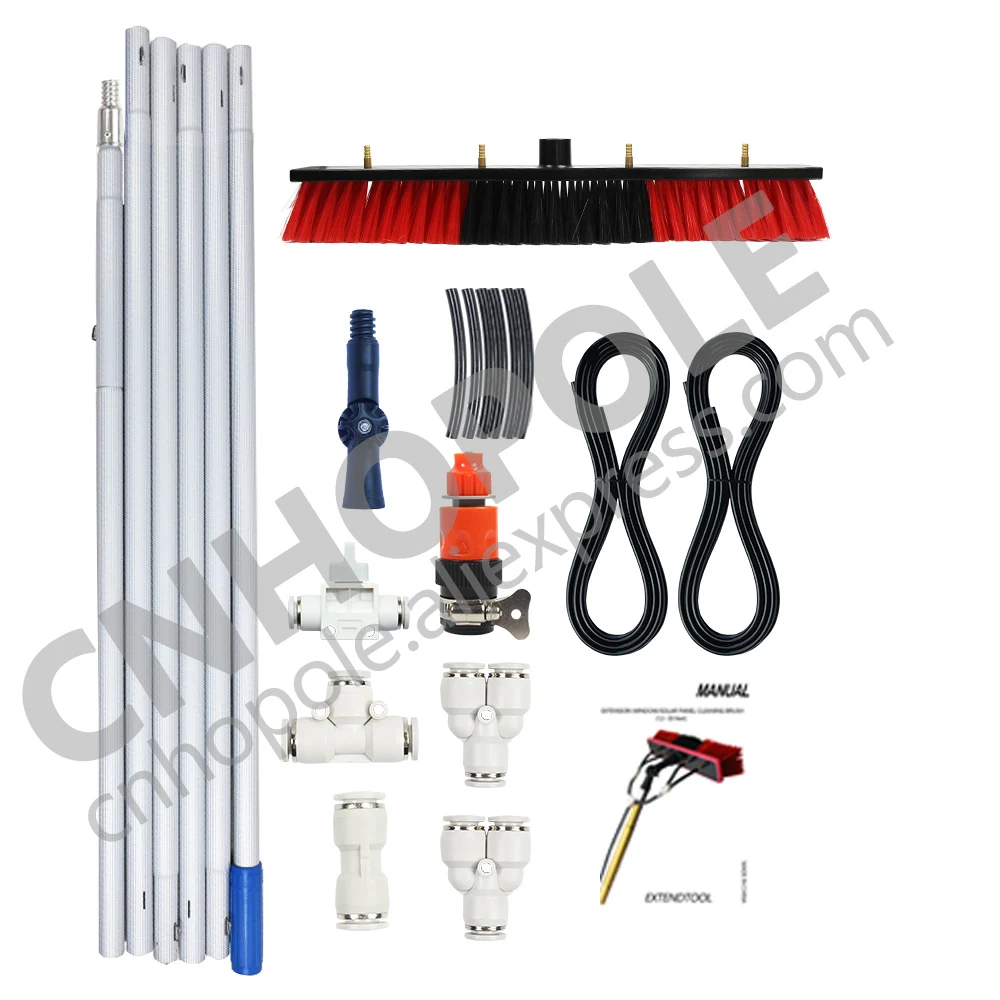 Solar Panel Cleaning Brush Kit with Extension Pole for Washing Photovoltaic Panels Tool 12/18/24/30ft High Window/Track/Bus/Boat