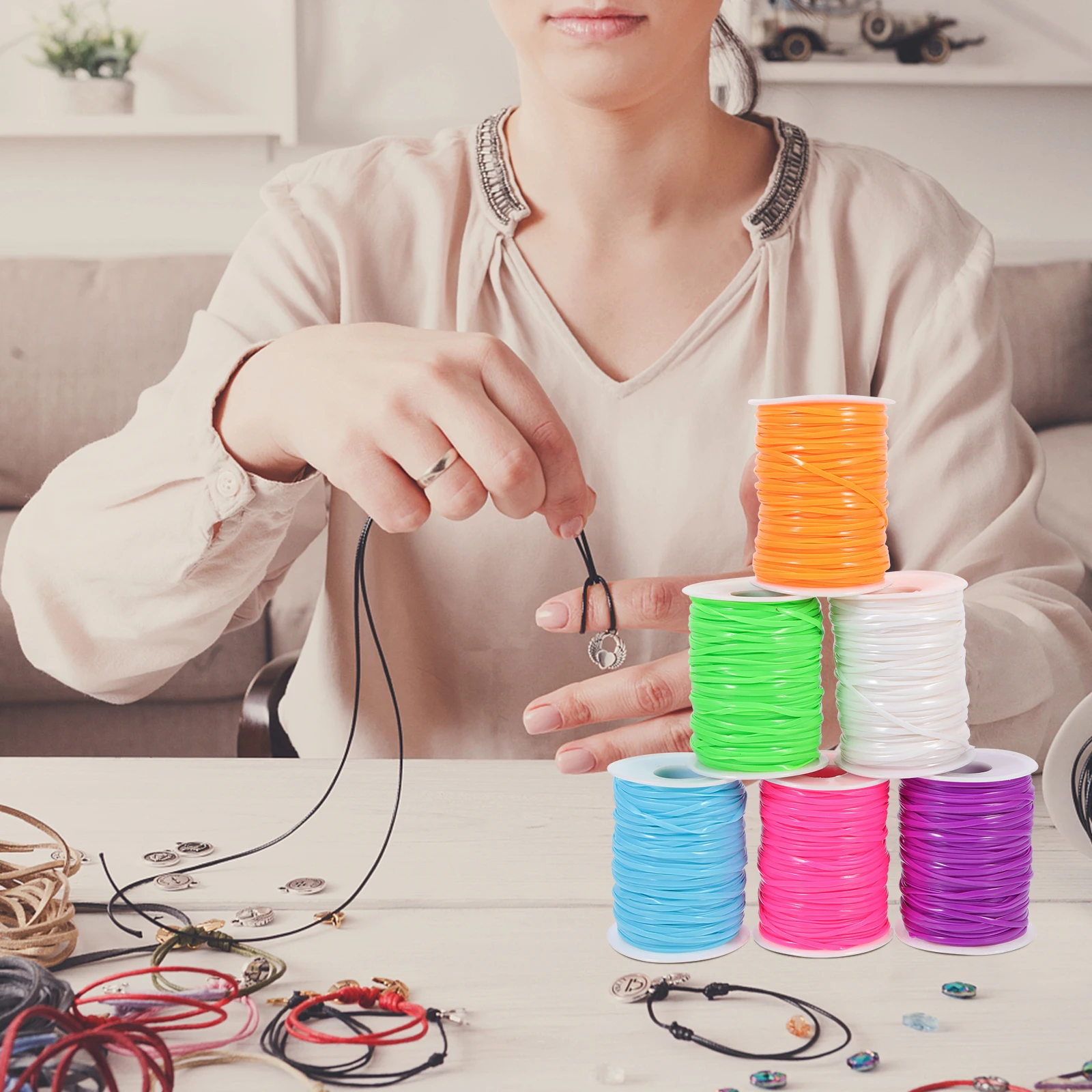 

Flat Braided Belt 50 Yards PVC Lacing Cord Weaving Bracelet Material Long String Kits for Jewelry Accessories Crafting