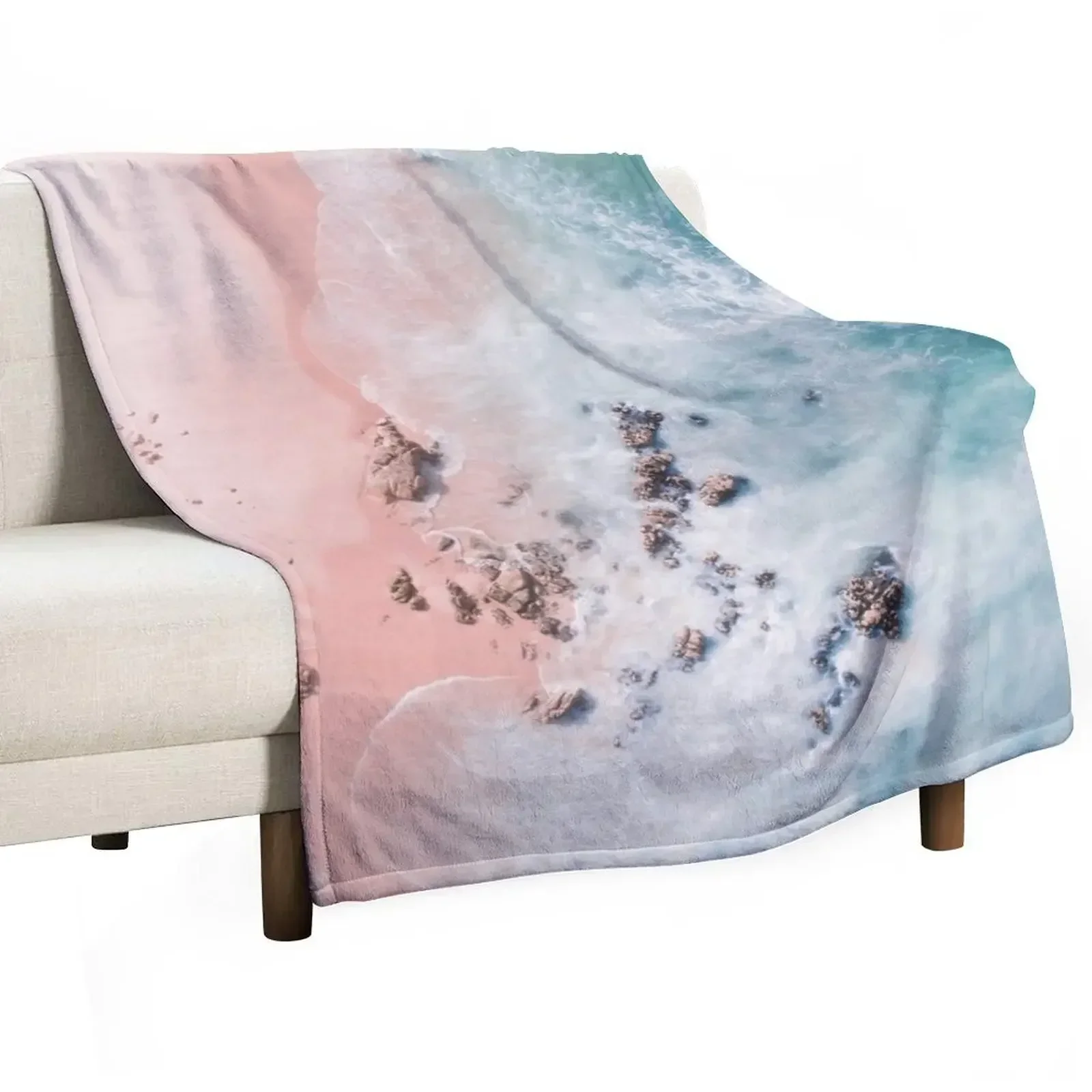 Sea Bliss - Aerial Pink Beach Ocean Sea photography by Ingrid Beddoes Throw Blanket Stuffeds Blankets