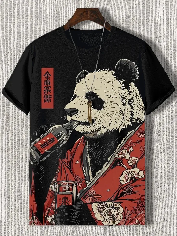 New Funny Panda Cat 3D Print T-Shirts Men's O-Neck Casual Short Sleeve T Shirt Oversized Street Tees Harajuku Tops Man Clothing