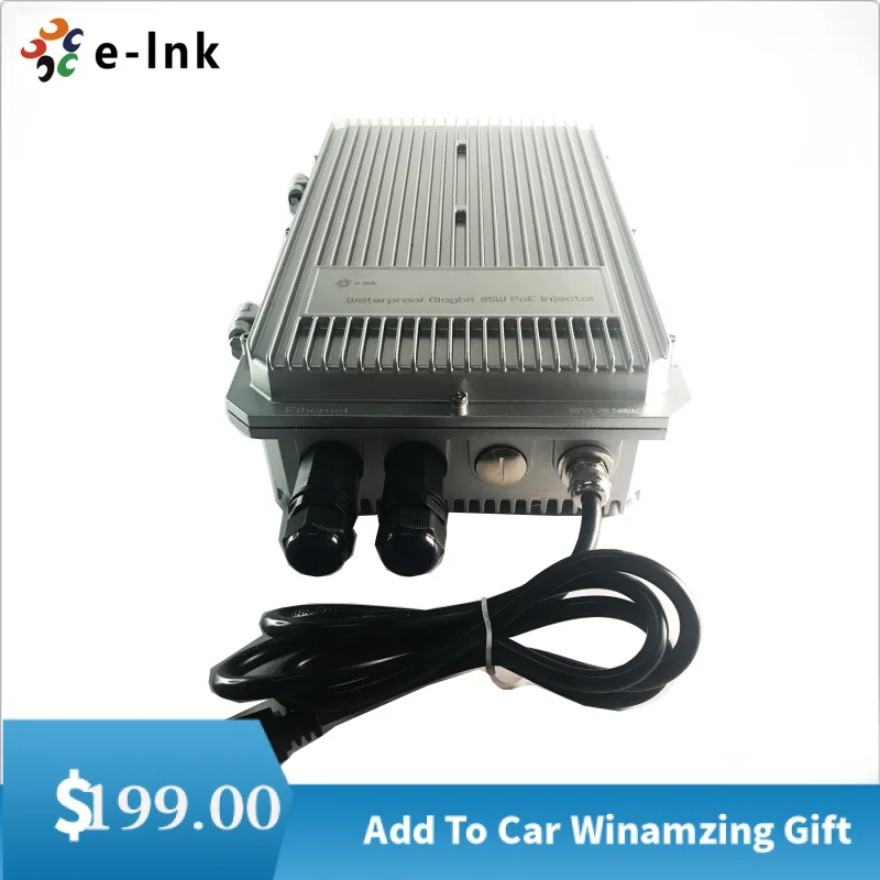 95W Outdoor Waterproof Gigabit PoE Injector 10/100/1000Mbps IEEE 802.3bt Industrial PoE Adapter IP67