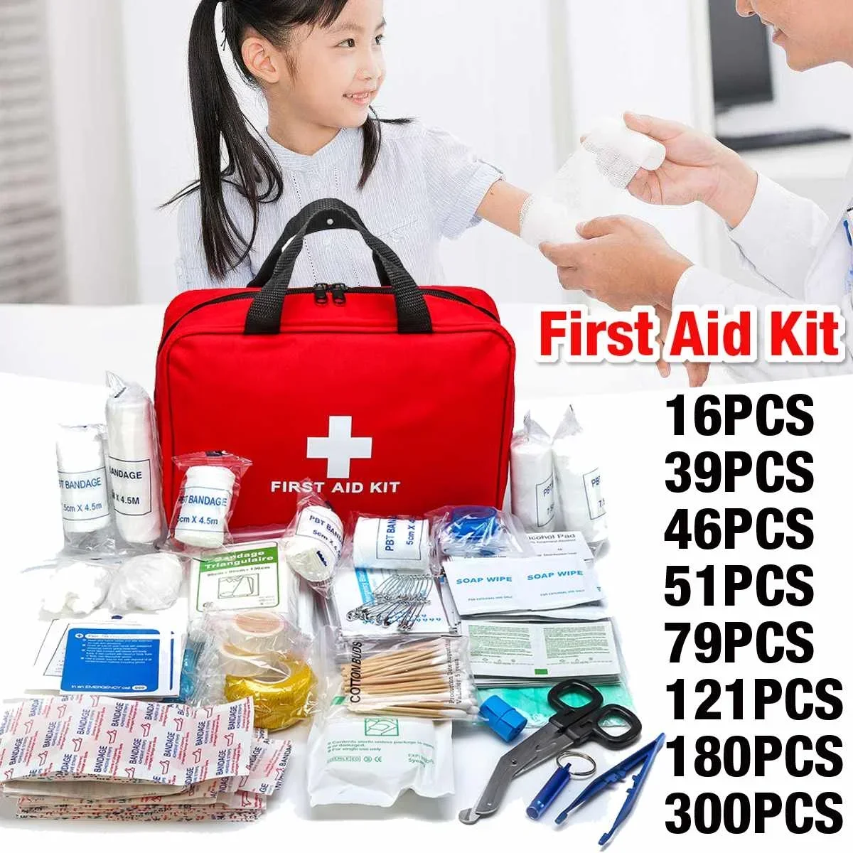 Portátil Emergency Survival First Aid Kit, saco médico, bolsa, médica, acampamento ao ar livre, caminhadas, 16-300pcs