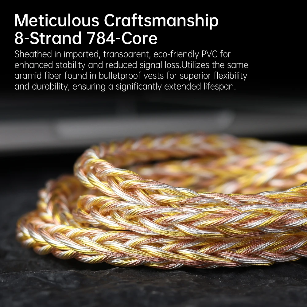 CCA high-purity 8-strand 784 oxygen free copper core braided headphone cable with 0.78Cpin suitable for KZ/ND/CCA headphones view 2