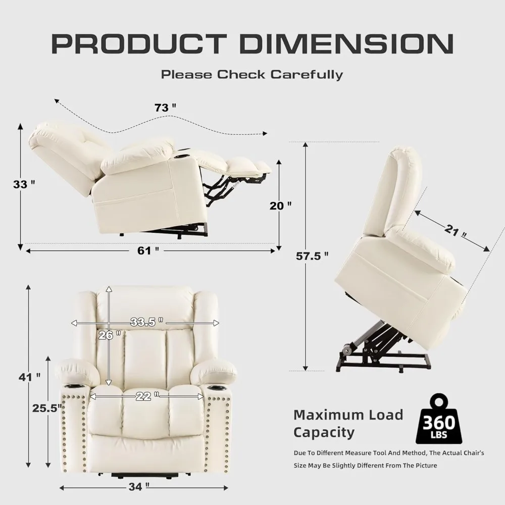 Large Power Lift Chairs Recliners for Elderly with Heated and Massage, Overstuffed Adjustable Lift Chairs, 3 Positions