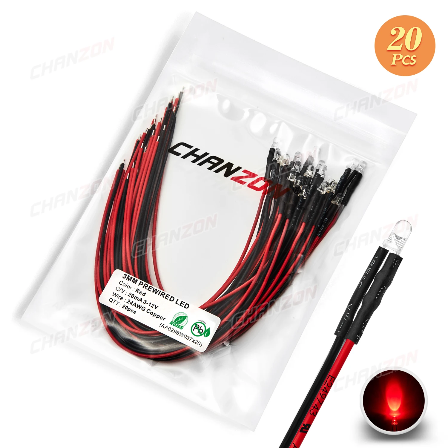 50pcs Pack 8mm LED Pre Wired light 3V/6V/12V/24V 20cm F10 Straw Hat Ro - LEDLigh