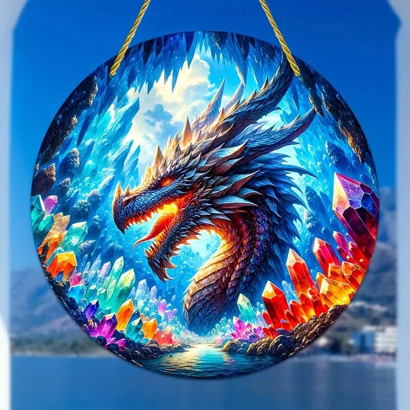 Magic Dragon Suncatcher,Translucent Window Hanging,round Acrylic Sign,Gift for Family&friends.Window,Porch,Wall,Room,Home Decor