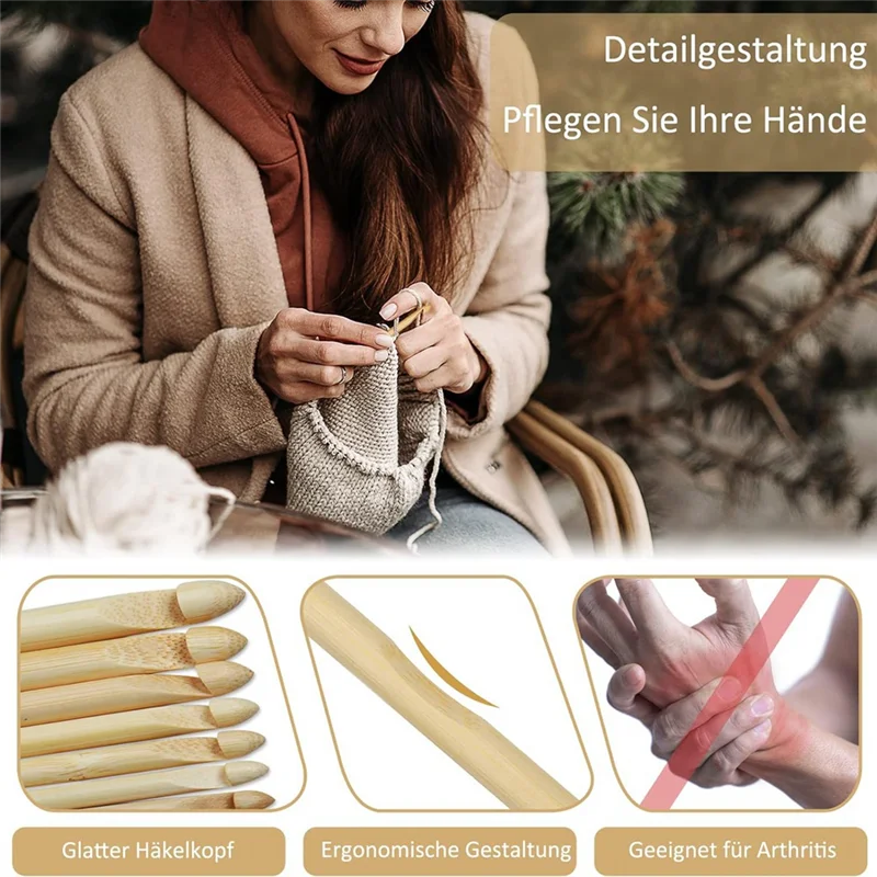 

HGHO Набор тунисских крючков, 23 шт., 11 шт., алюминиевые длинные крючки для вязания 2,0-8,0 мм и 12 шт., набор бамбуковых тунисских крючков