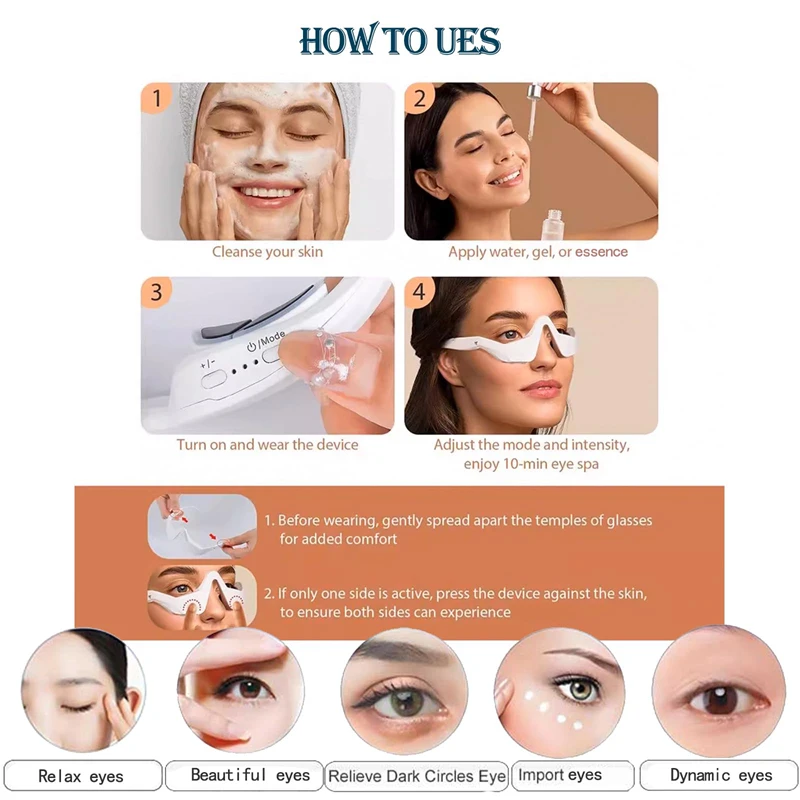 Dispositivo de belleza con masaje ocular, dispositivo de terapia de luz debajo de los ojos para aliviar la fatiga de las bolsas de los ojos, ojeras con correa de gafas de Gel