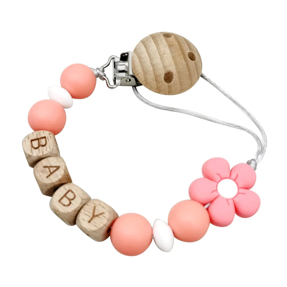 Baby Schnuller personalisieren Namens halter Blume Silikon Dummy Nippel Halter Clips Beißring für Babys Neugeborene Geschenk Zeug Kau spielzeug