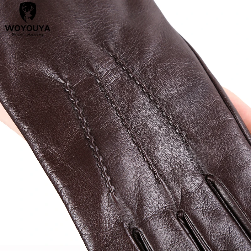 Comfortable Keep warm gloves male winter,Water ripple design sheepskin men\'s gloves,black men\'s leather gloves-8001Y