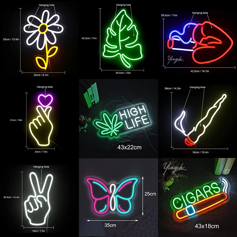 Smoke Flower Lips Neon Sign Light LED Leaf Gesture Logo Nightlight Decor Room Wall Bar Shop Party Festival Restaurant