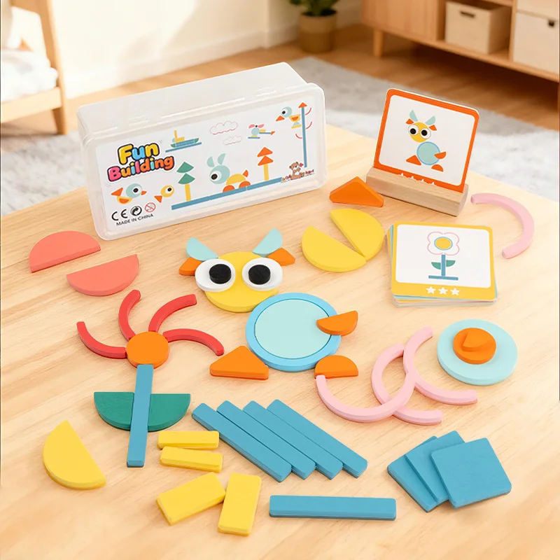 Jouets en bois colorés pour enfants, bricolage, Tangram créatif géométrique, ensemble de planches de Puzzle, jouets éducatifs pour enfants, cadeau