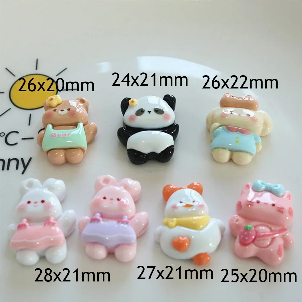 10PCS Shiny Panda Duck Series Miniature Resin Flat Back Cabochons For Hairpin Scrapbooking DIY Home Decor Craft Accessories