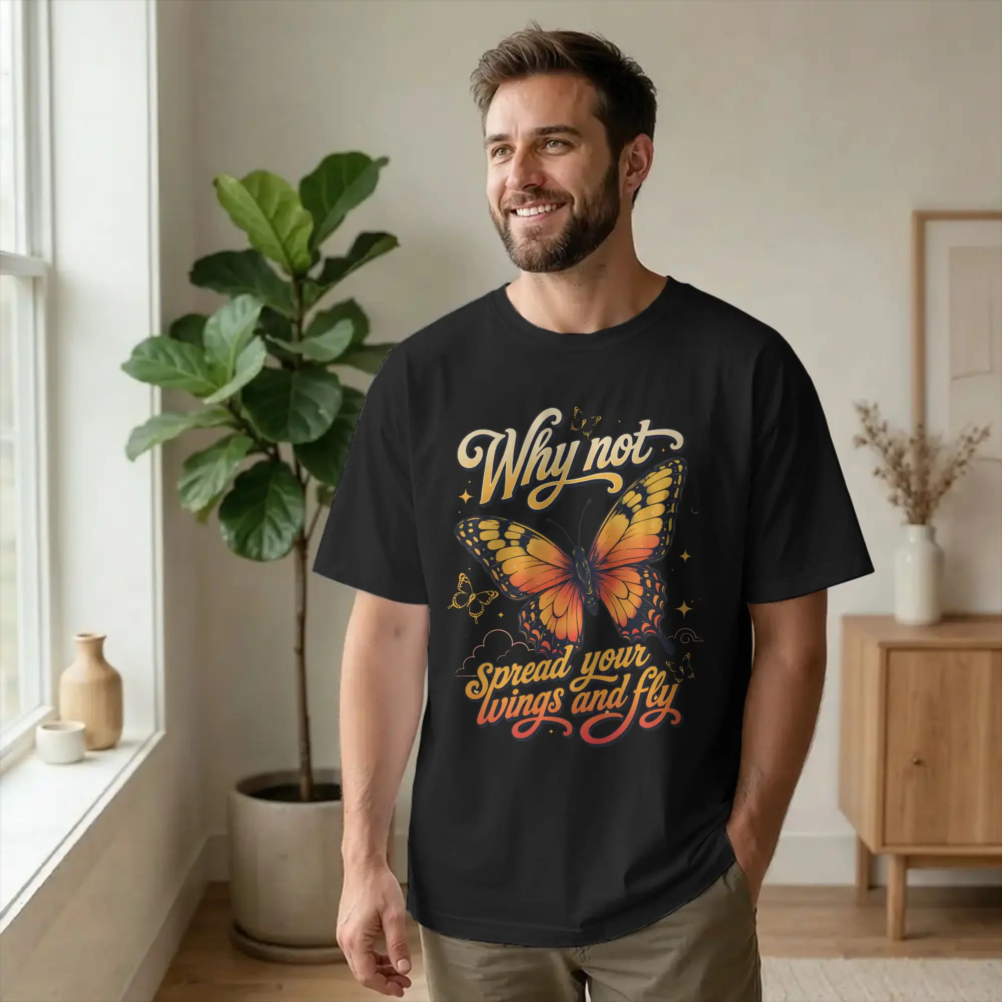 Why Not Spread Your Wings Butterfly Botanical Men T Shirts Hilary Duff Tee Shirt Round Collar T-Shirts Pure Cotton Gift Idea