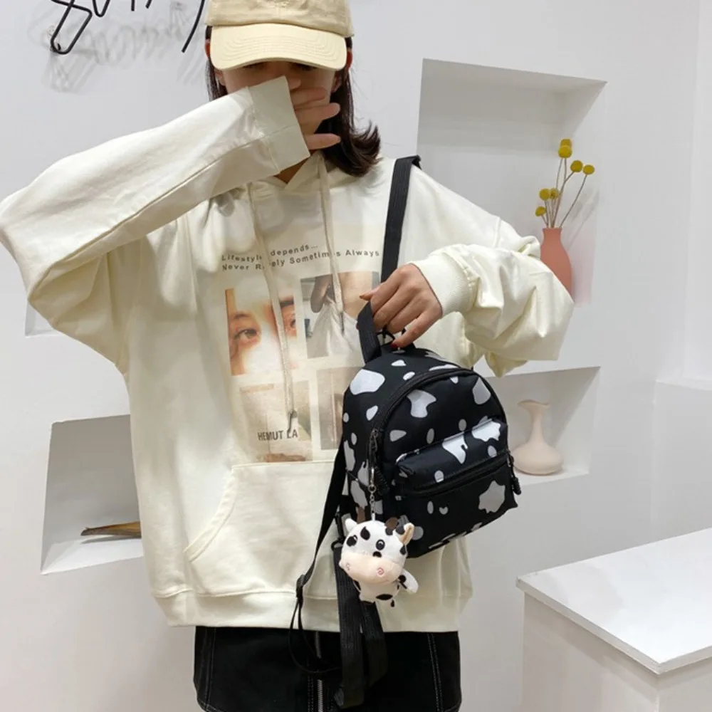 Draagbare Koeienvlek Dames Tassen Canvas Multifunctionele Mini Rugzak Verstelbare Riem Reistas Dames