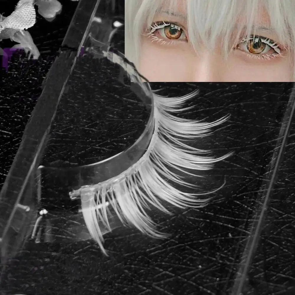 Moda novedosa pestañas blancas Cosplay 2 pares de pestañas postizas largas naturales extensión de tira cruzada herramientas de maquillaje de belleza