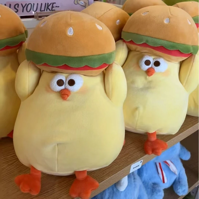 Kawaii hambúrguer frango brinquedo de pelúcia animais dos desenhos animados pizza frango boneca recheada sofá cama almofada bonito decoração do quarto criança presente natal