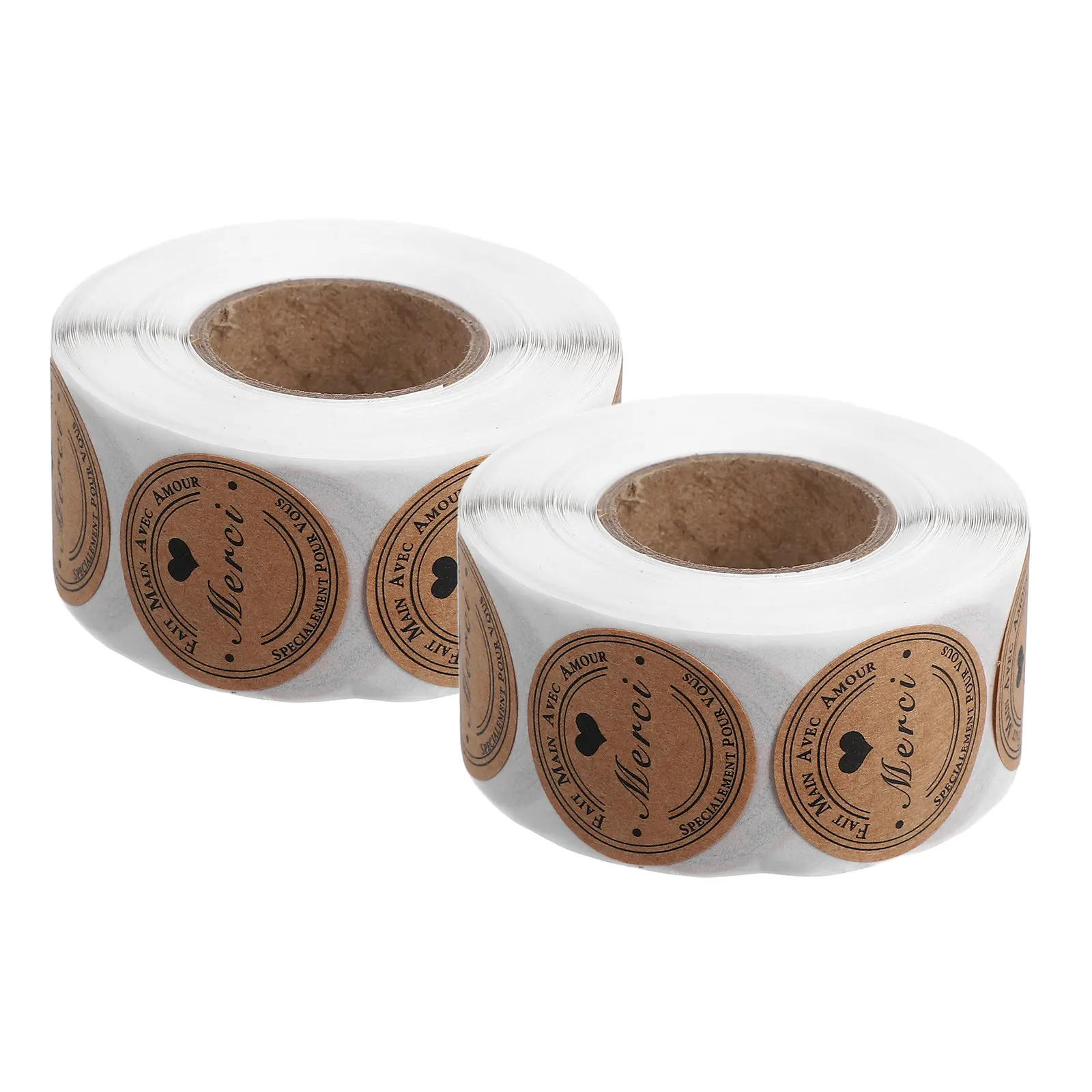 

2 Rolls Elegant French Stickers Natural Kraft Paper Labels for Thank You Notes Envelope Sealing Cookie Packaging Business