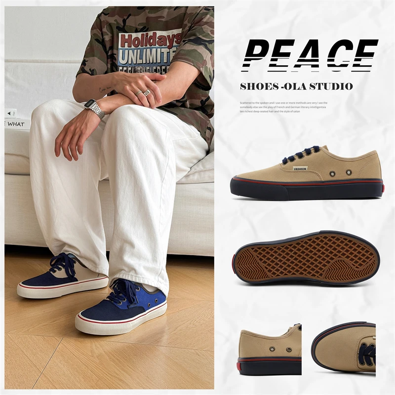 Classic Canvas Board Shoes Men's Low Cut Lace Up Sneakers Casual Walking Shoe Breathable and Comfortable Vulcanized Shoes 2025